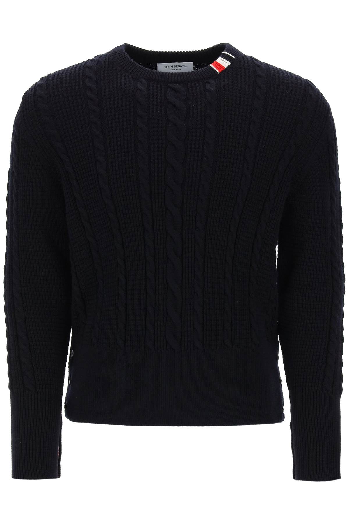 Thom Browne THOM BROWNE cable wool sweater with rwb detail