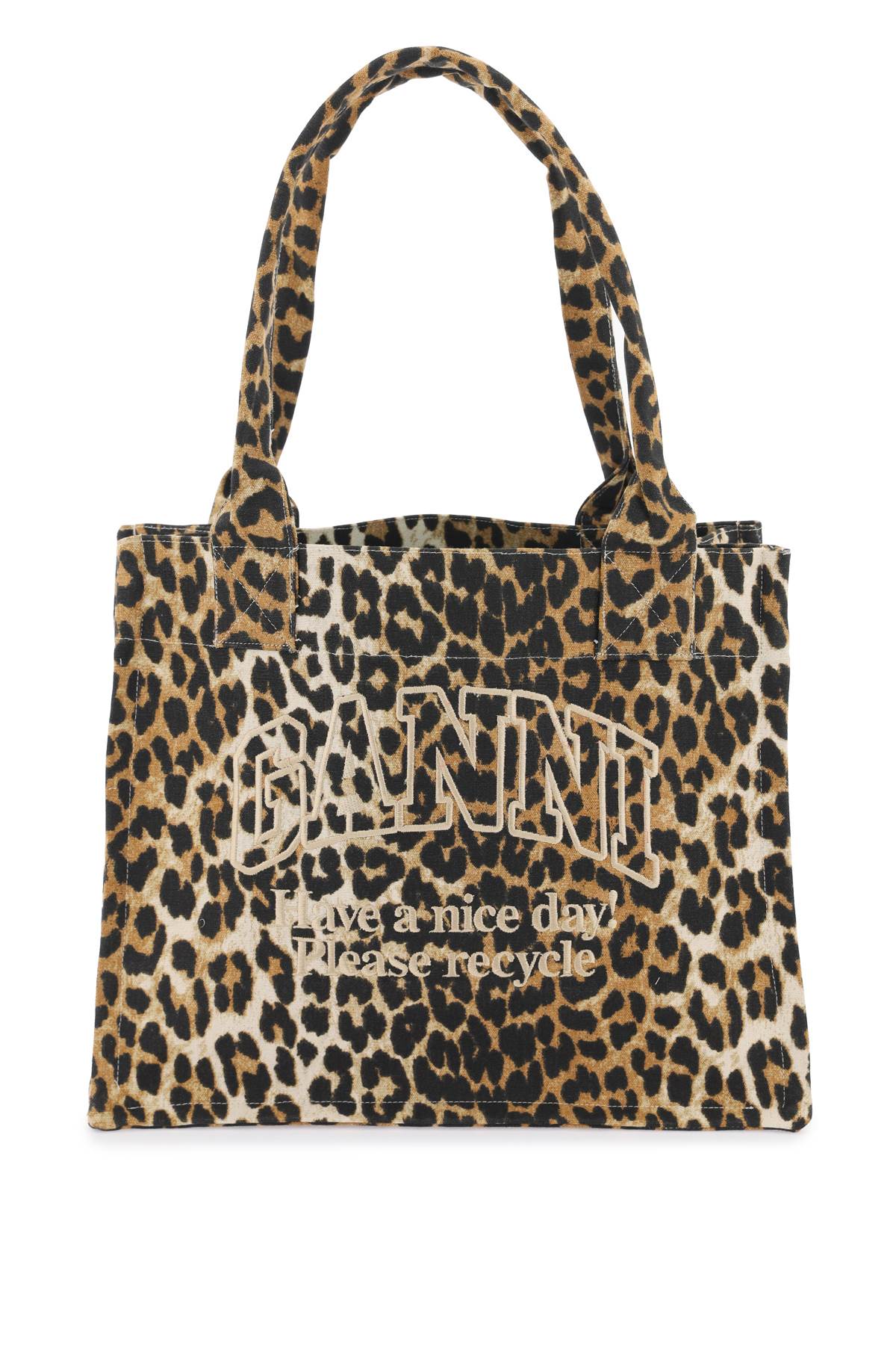 Ganni GANNI recycled cotton animal print tote bag