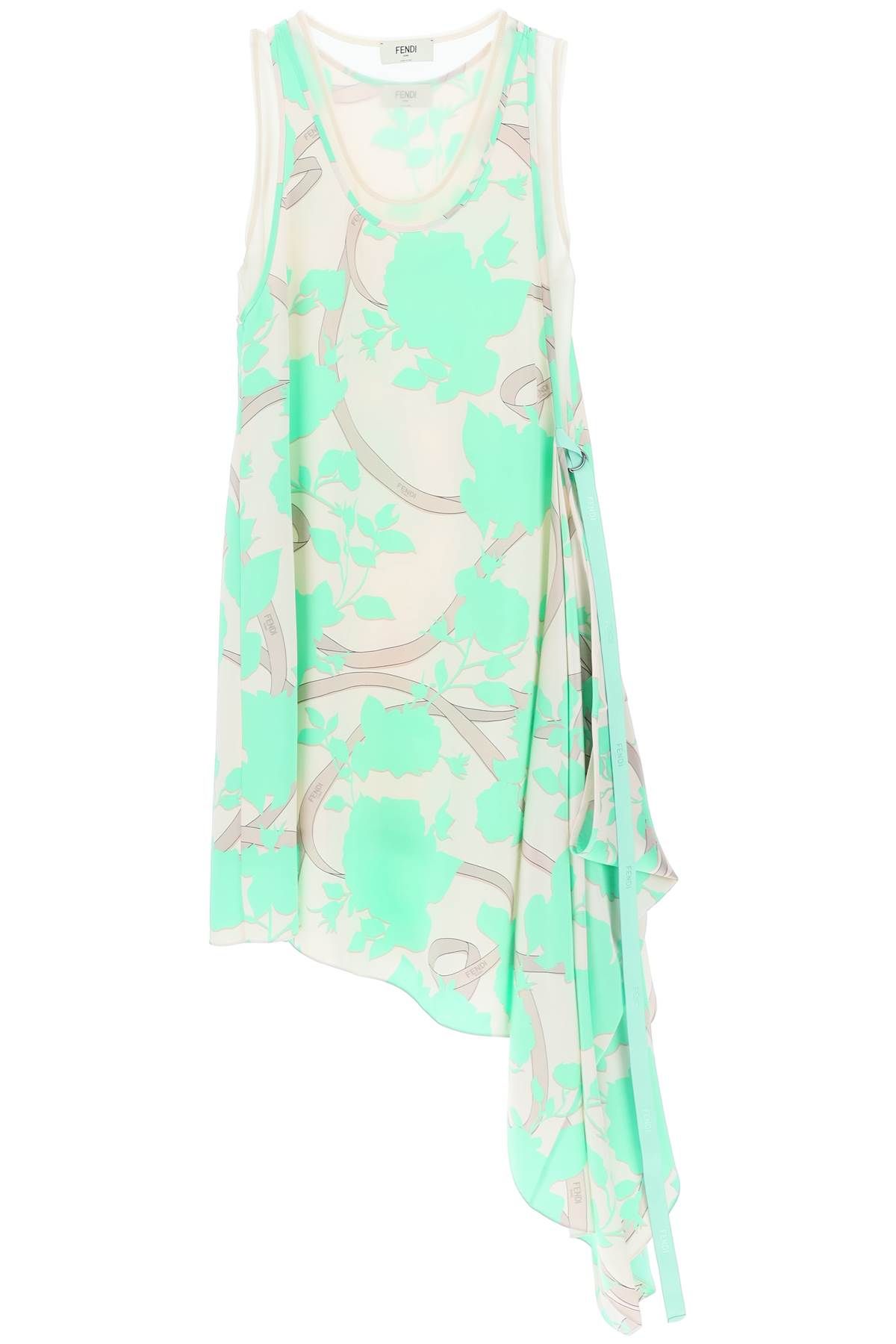 FENDI FENDI asymmetrical silk satin dress with 'fendi roses' motif