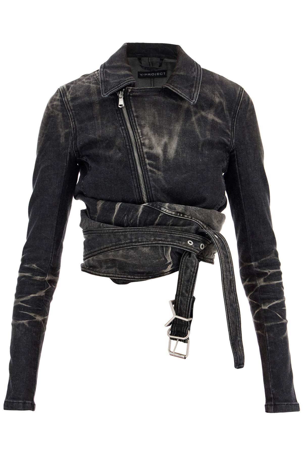  Y PROJECT denim jacket with criss-cross belt