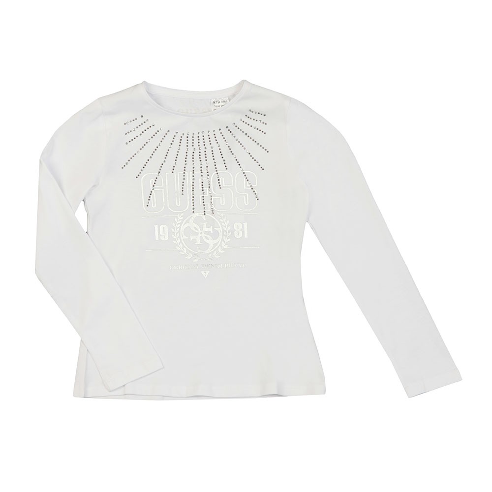 Guess Girls Diamante Logo Long Sleeve T Shirt