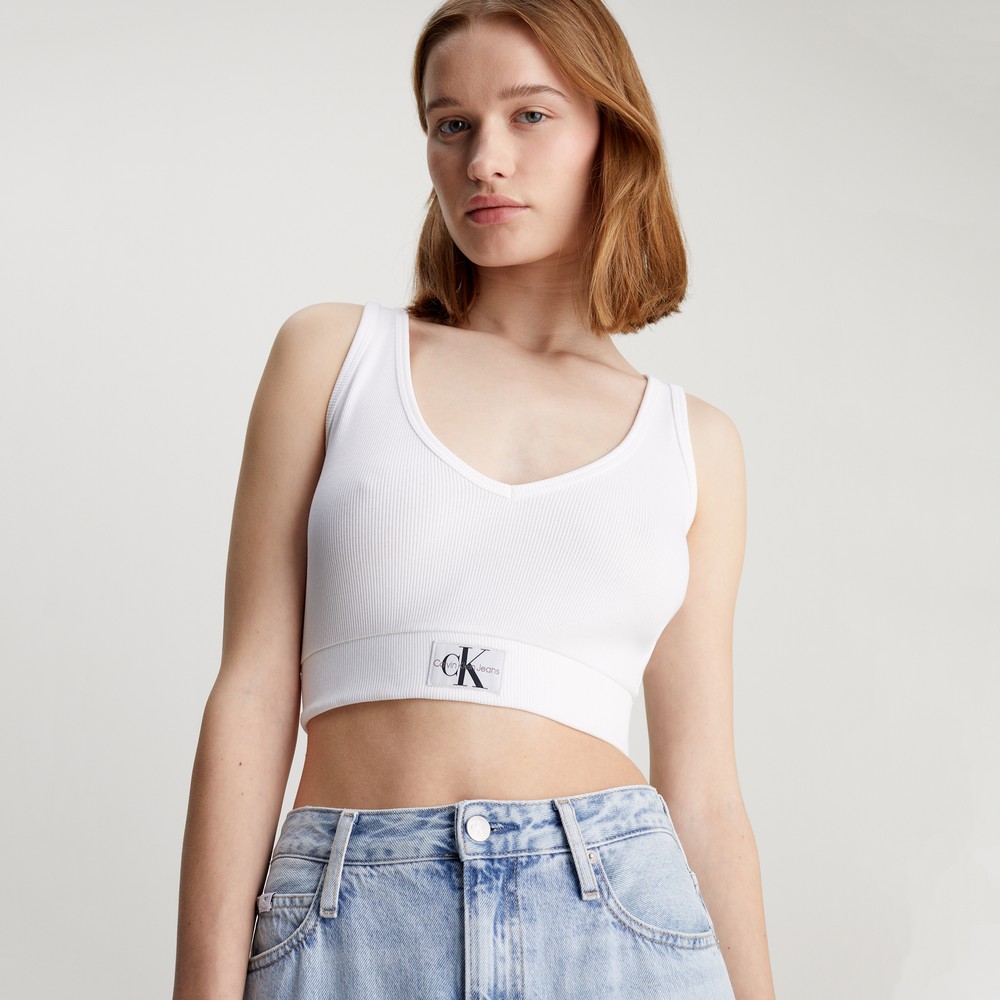 Calvin Klein Jeans Woven Label Rib Crop Top