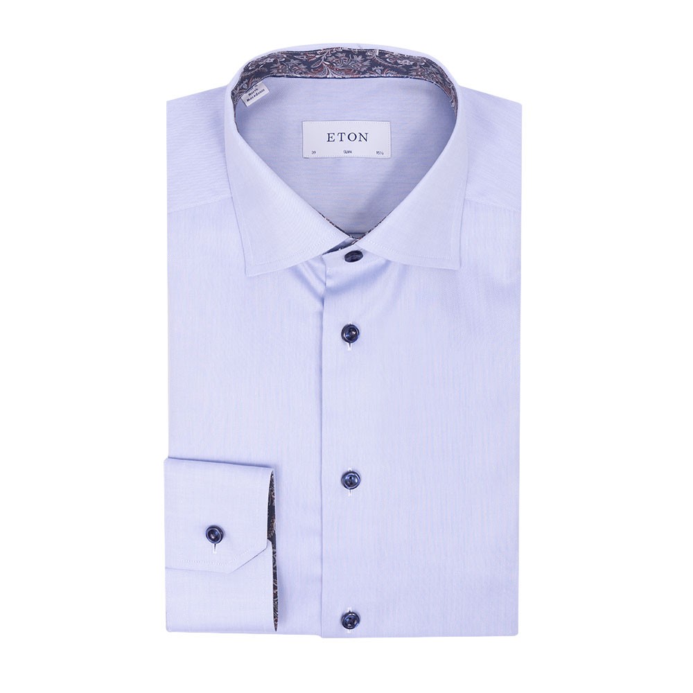 Eton Floral Trim Shirt With Navy Buttons