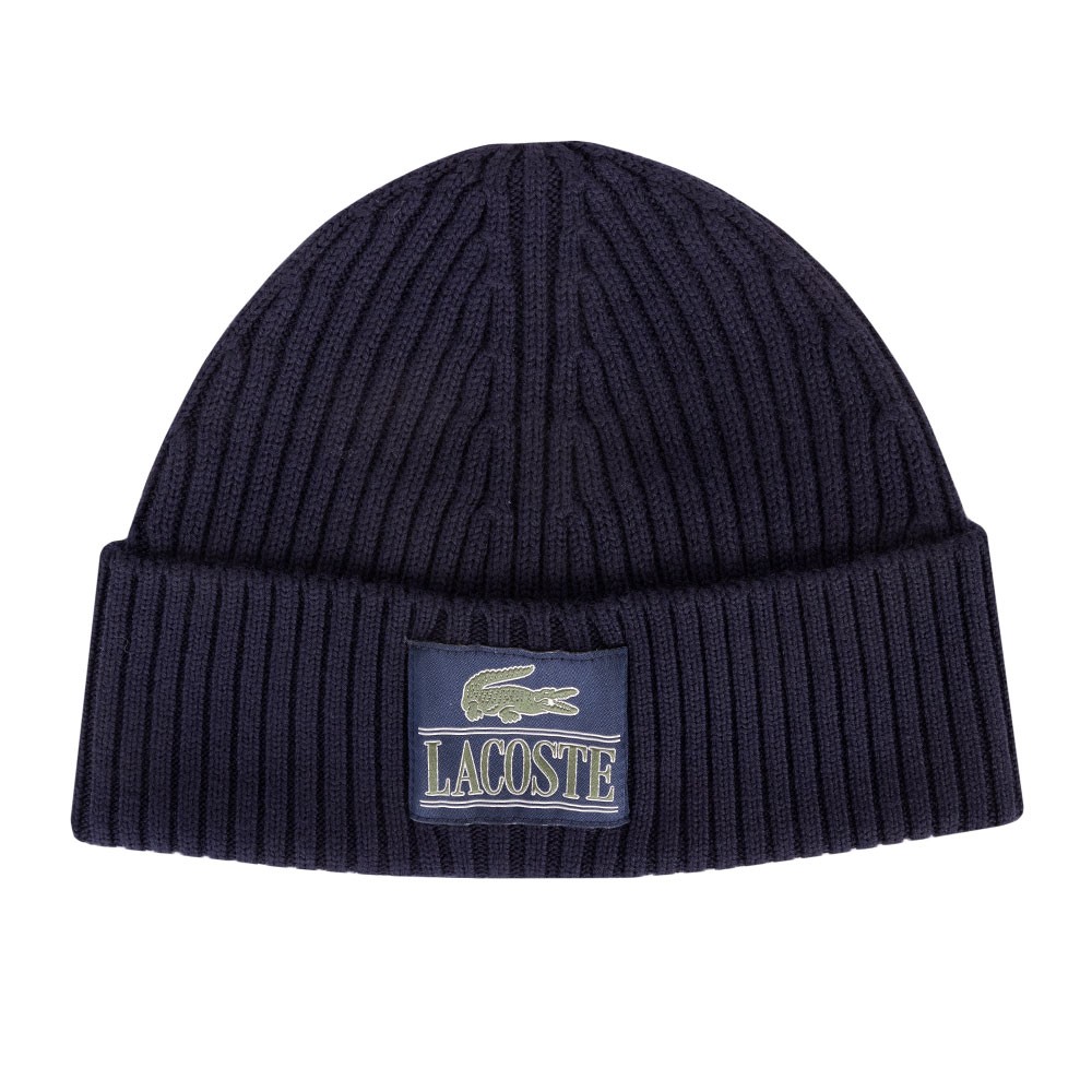 Lacoste RB1783 Ribbed Wool Woven Patch Beanie