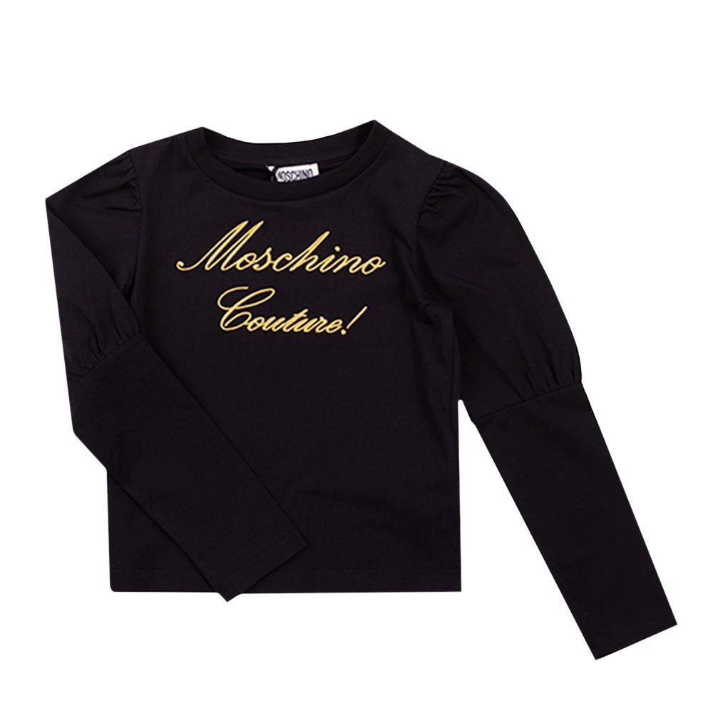 Moschino Gold Script Logo Long Sleeve T Shirt