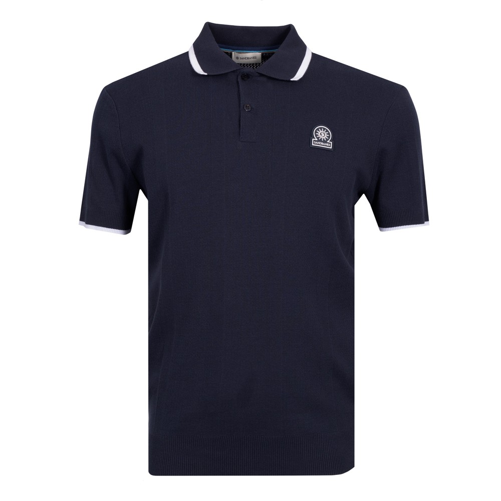 Sandbanks Two Tone Stripe Knit Polo Shirt