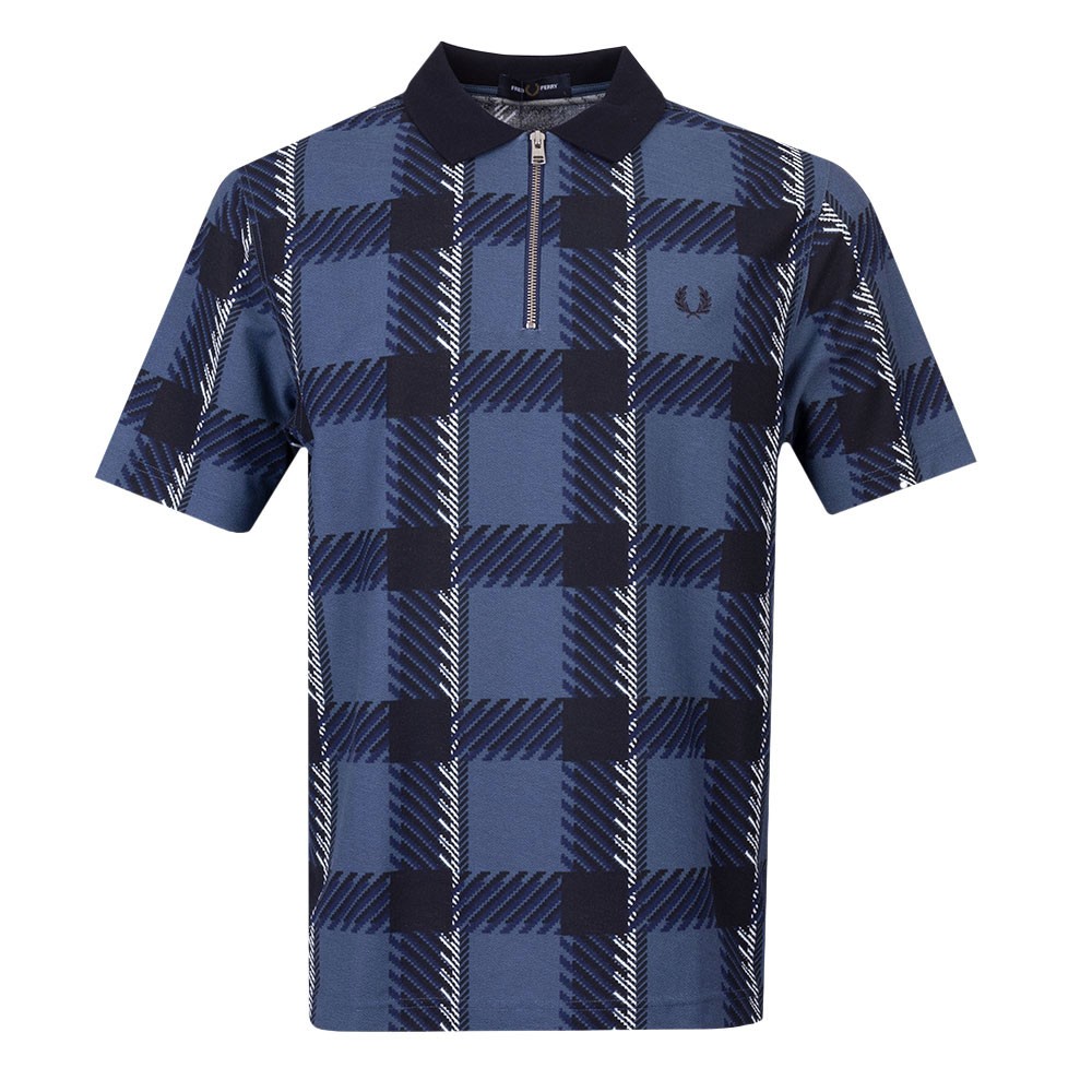 Fred Perry Glitch Tartan Zip Neck Polo Shirt