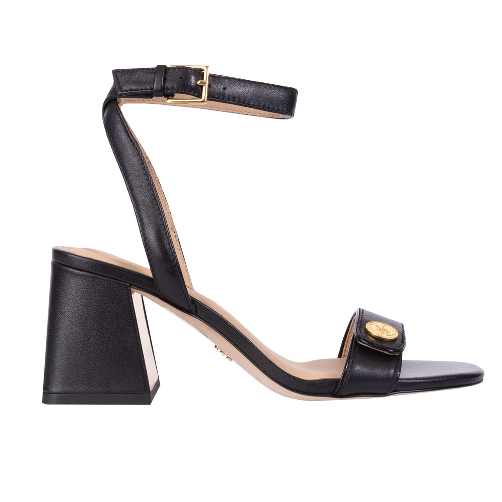 Ted Baker Milliiy Mid Block Heel Sandal With Signature Coin Detail