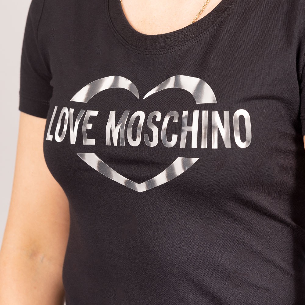 Love Moschino Metallic Heart Logo Slim T Shirt