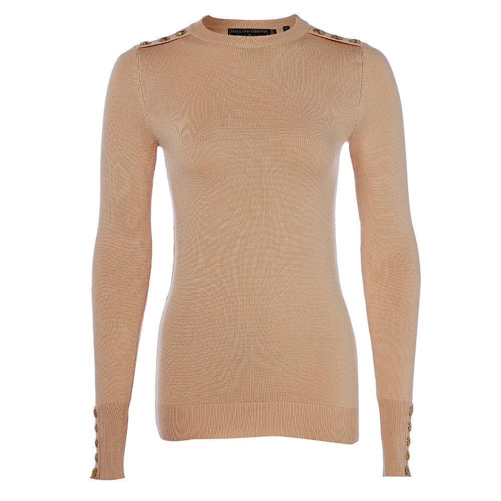 Holland Cooper Buttoned Knit Crew Neck Jumper