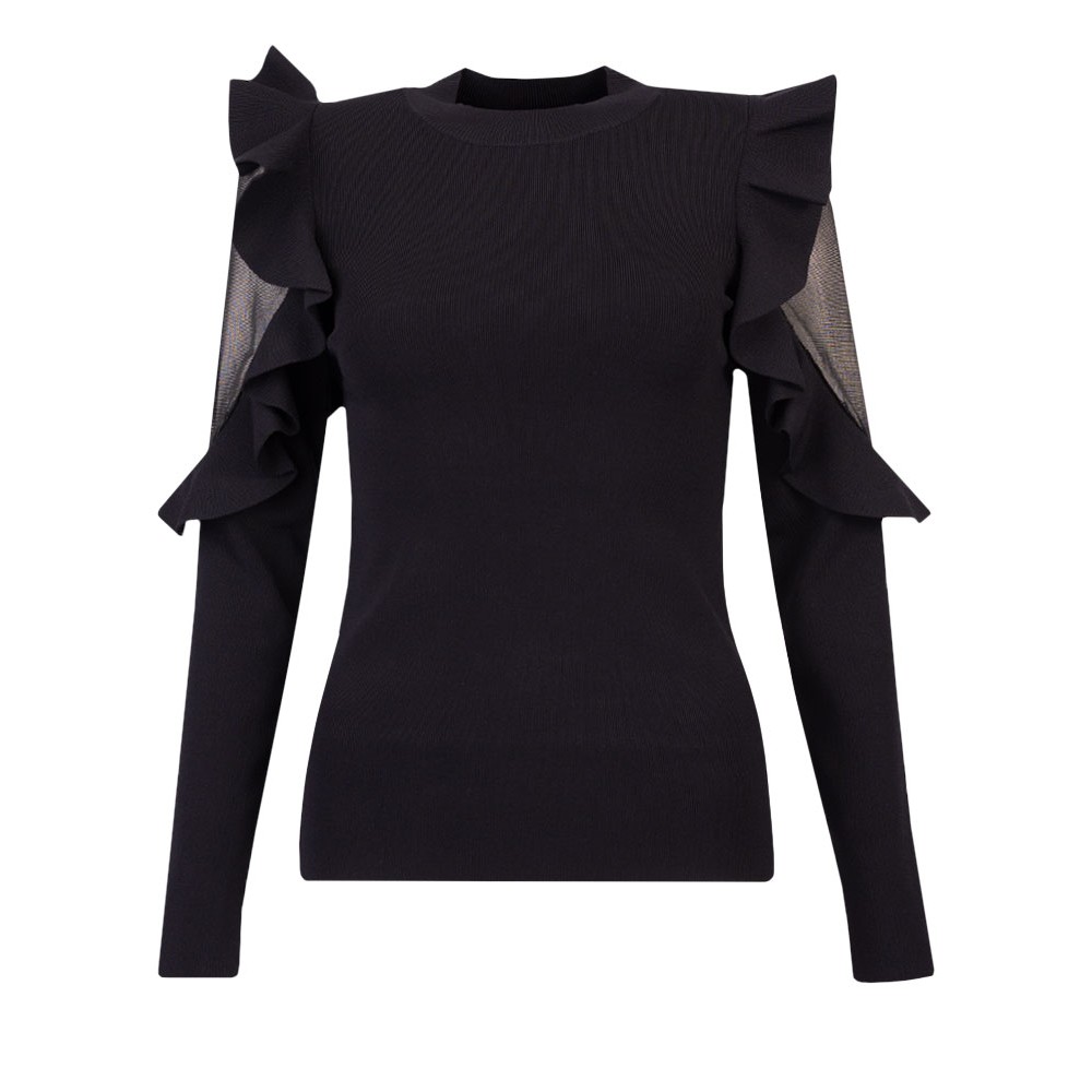 Ted Baker Floraas Fitted Knit Top With Sheer Shoulders