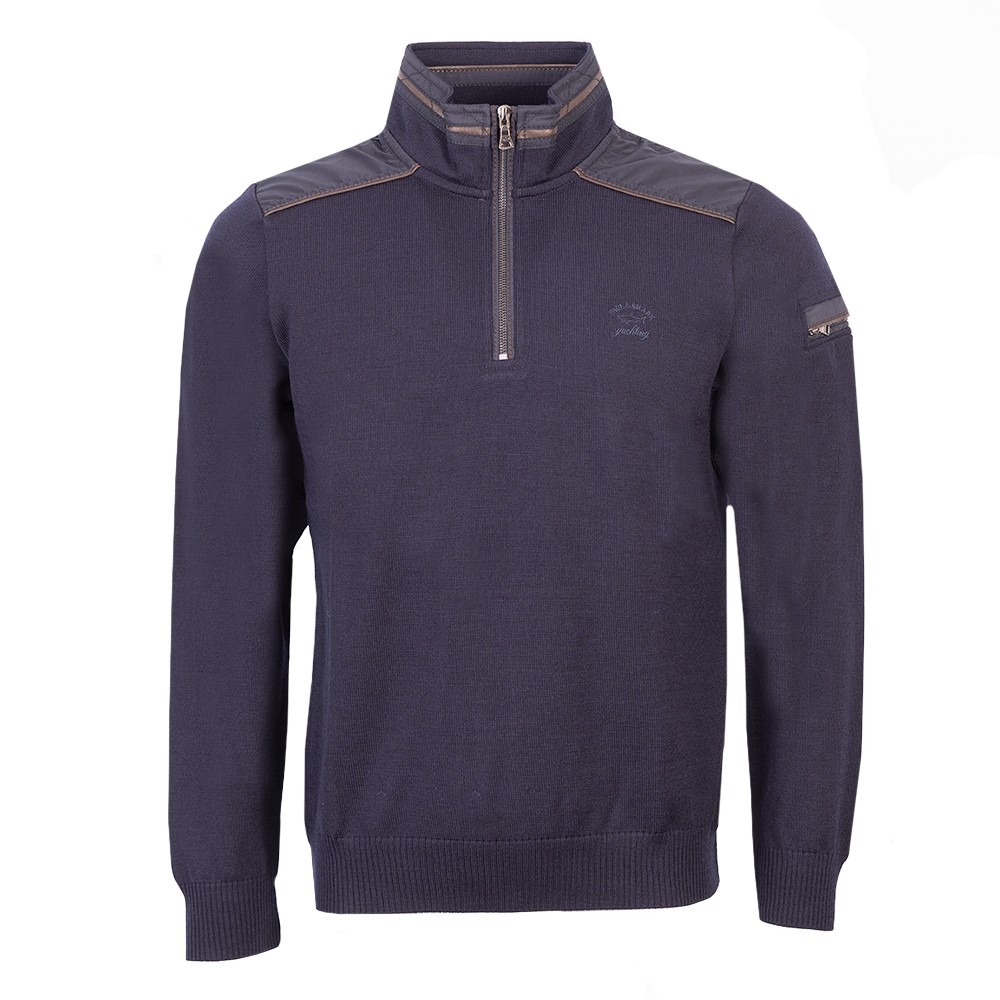 Paul & Shark Leather Trim Half Zip Jumper